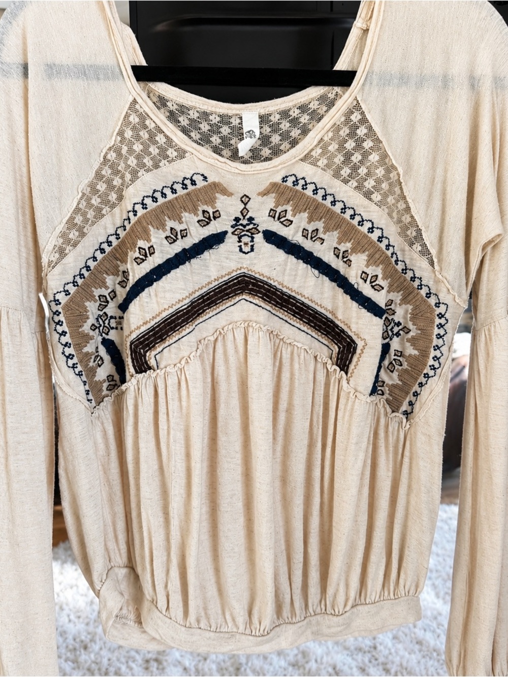 Free People Embroidered Boho Top – Size XS